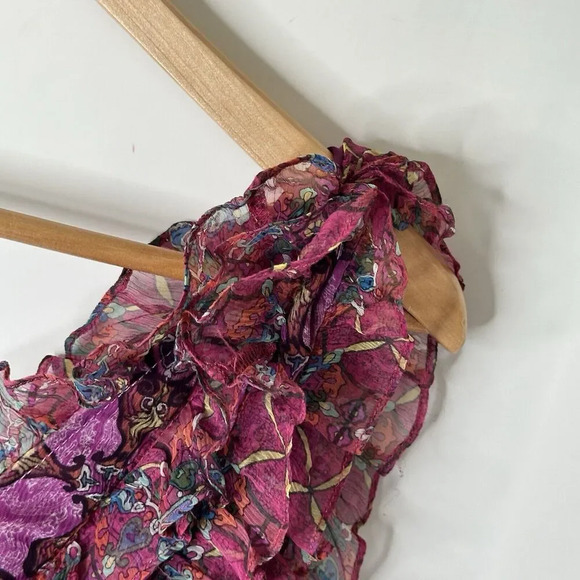 Walter 100% Silk Babydoll Dress Sz 4 Purple Ruffle Tiered Empire Waist Romantic - Picture 6 of 15